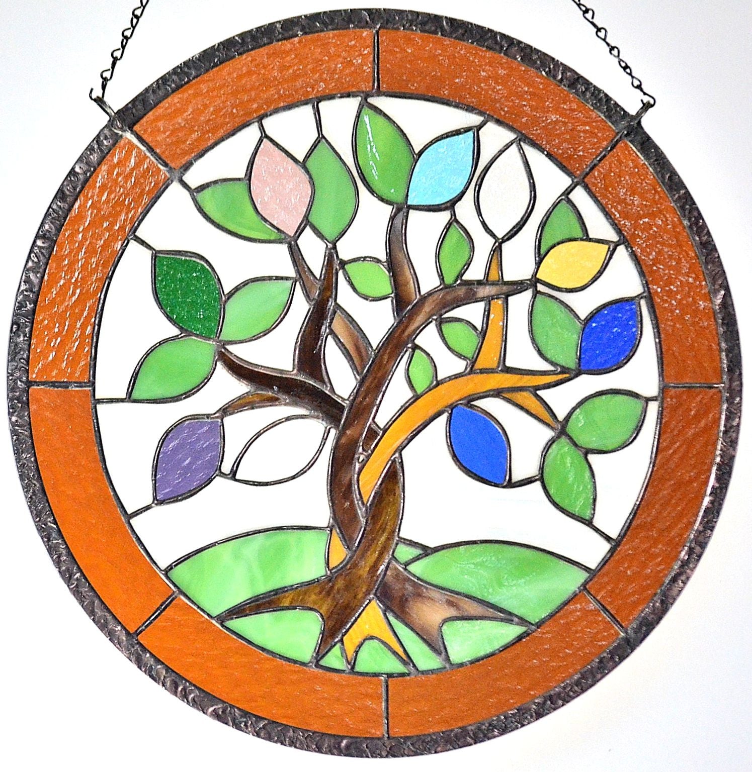 Hanging Stained Glass Window Panel of Family Tree