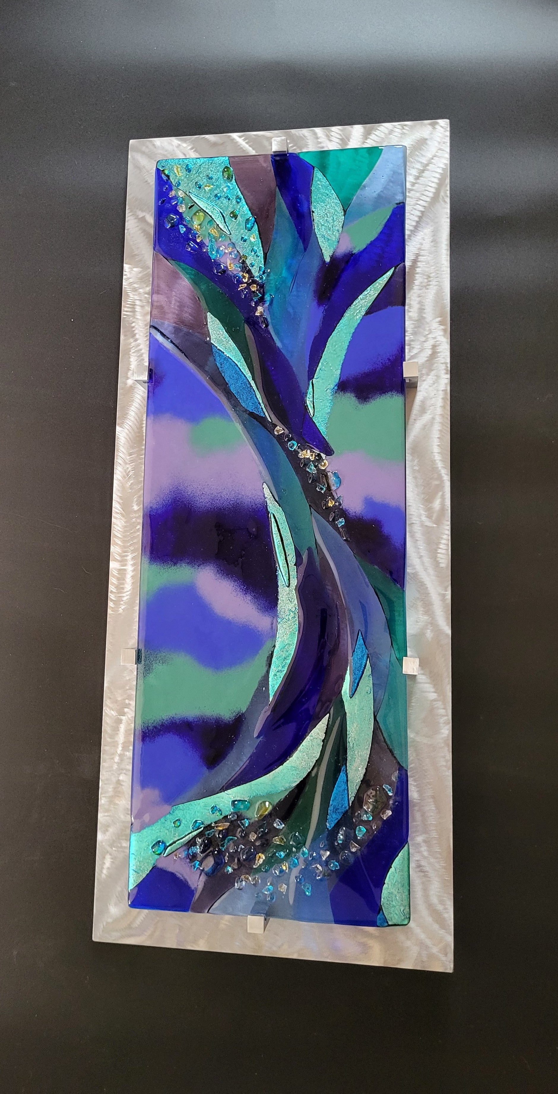 Large Fused Glass Art Panel Contemporary Glass Wall Art. "Poseidon Plays"