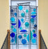 Metal and Glass Garden Sculpture 3 Piece Stained Glass Yard Art. "Garden Blues Triptych"