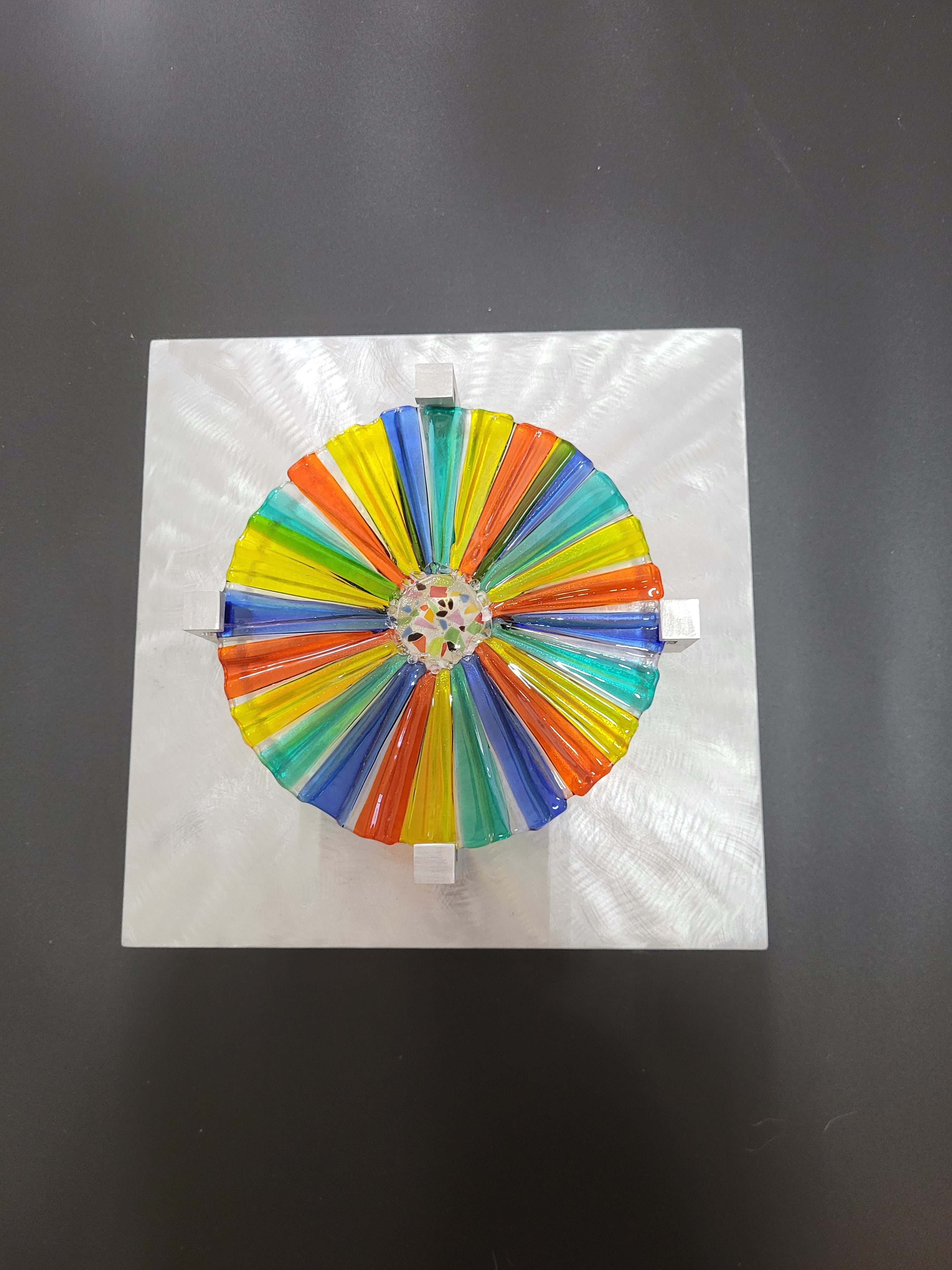 Glass Wall Panel Fused Glass on Wood Backplate Fused Glass Wall Art Pane. "Small Kaleidoscope"