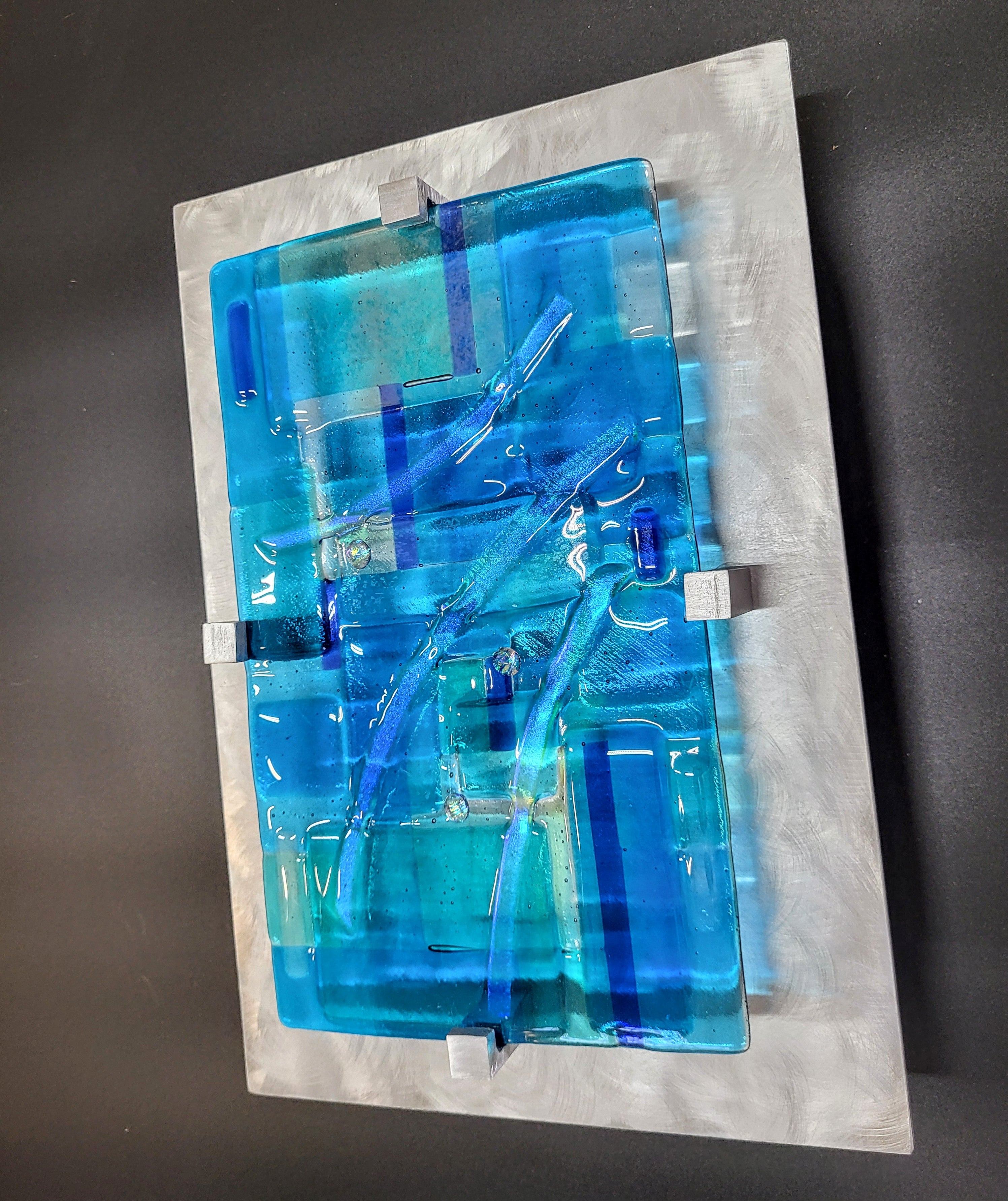 Hanging Fused Glass Art Panel Fused Stained Glass. "Building Blocks"