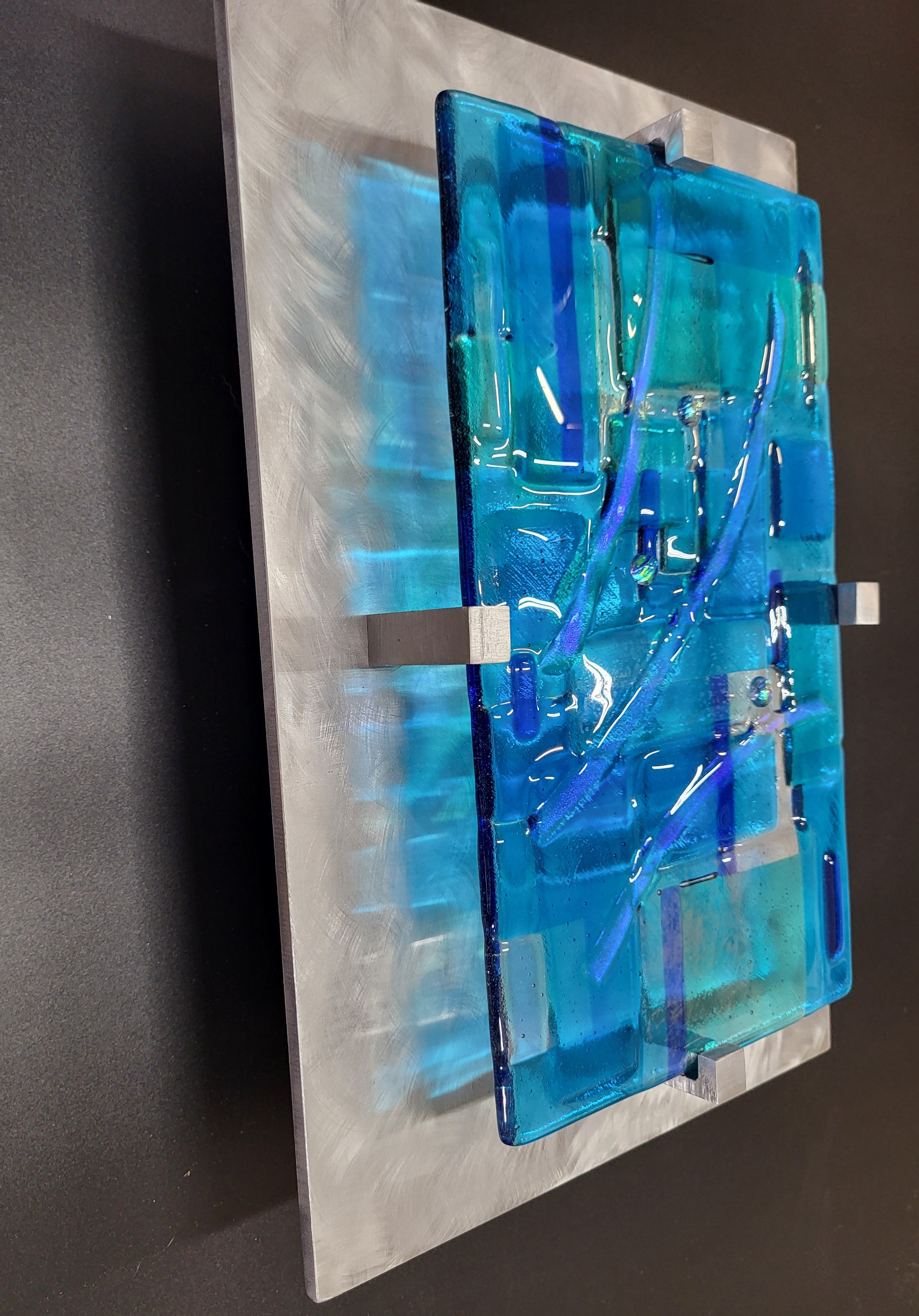 Hanging Fused Glass Art Panel Fused Stained Glass. "Building Blocks"
