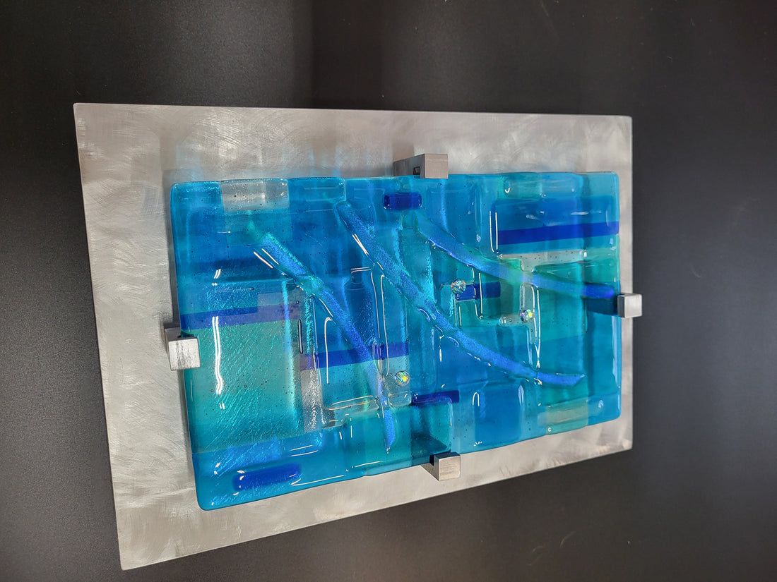 Hanging Fused Glass Art Panel Fused Stained Glass. "Building Blocks"
