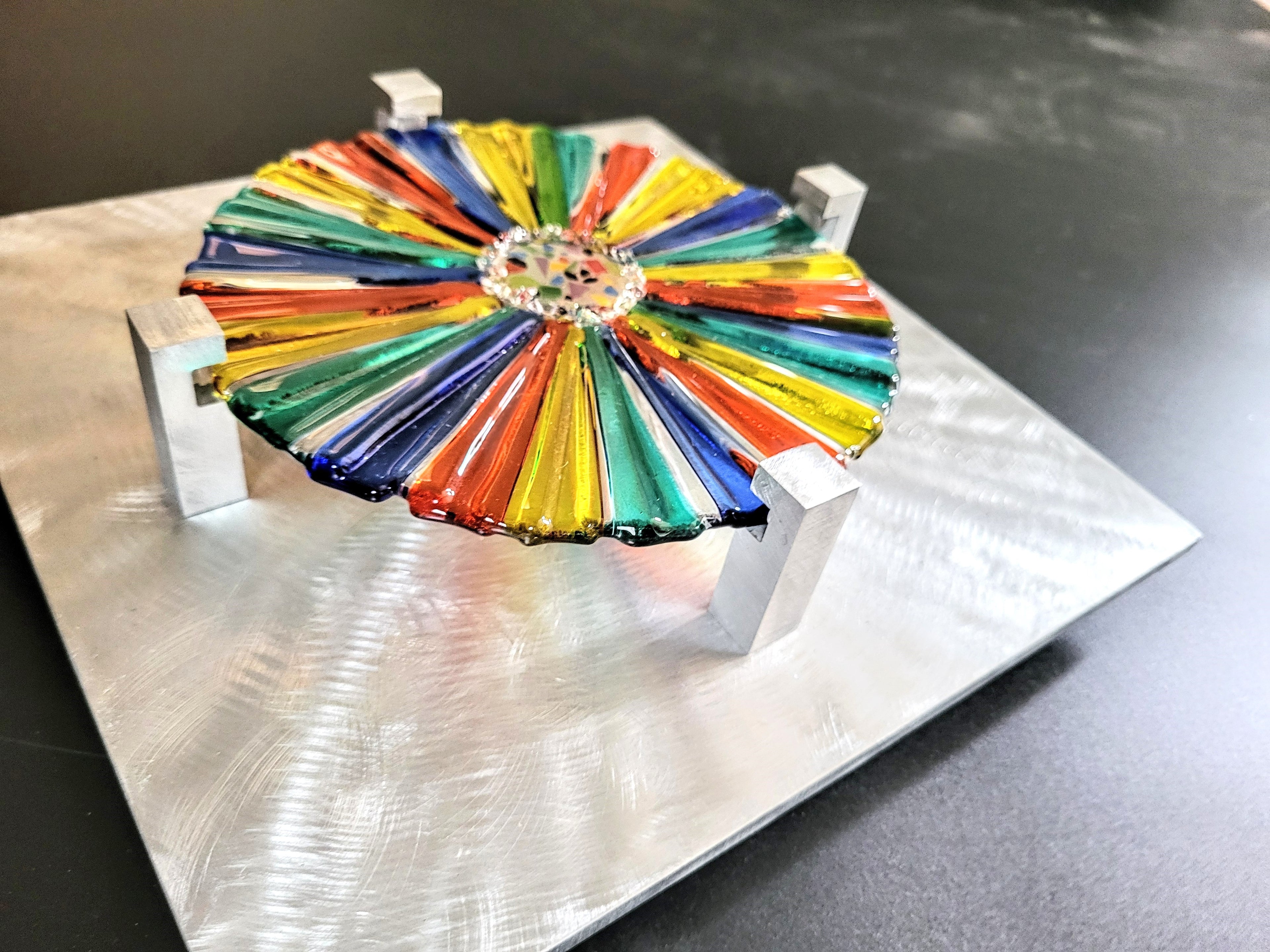 Glass Wall Panel Fused Glass on Wood Backplate Fused Glass Wall Art Pane. "Small Kaleidoscope"
