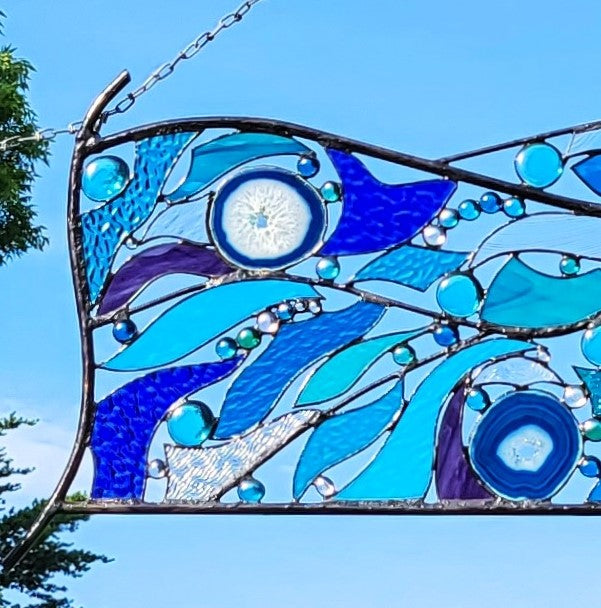 Metal Glass Wall Decor Stained Glass Hanging Panel. "Breakers"