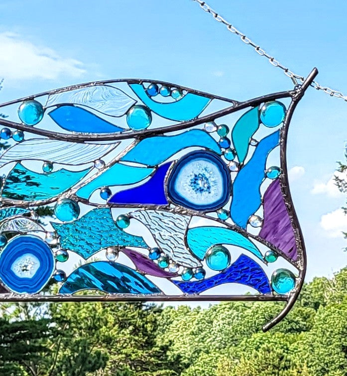 Metal Glass Wall Decor Stained Glass Hanging Panel. "Breakers"