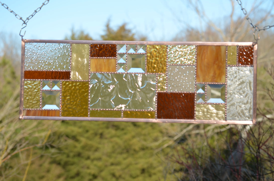 Geometric Stained Glass Panel -for Home Decoration. "Autumn Beauty"