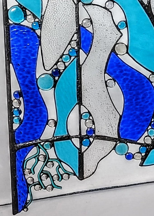 Outdoor Stained Glass Wall Hanging Custom Metal and Glass Art. "Drift Along"