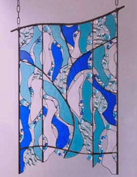 Outdoor Stained Glass Wall Hanging Custom Metal and Glass Art. &quot;Drift Along&quot;