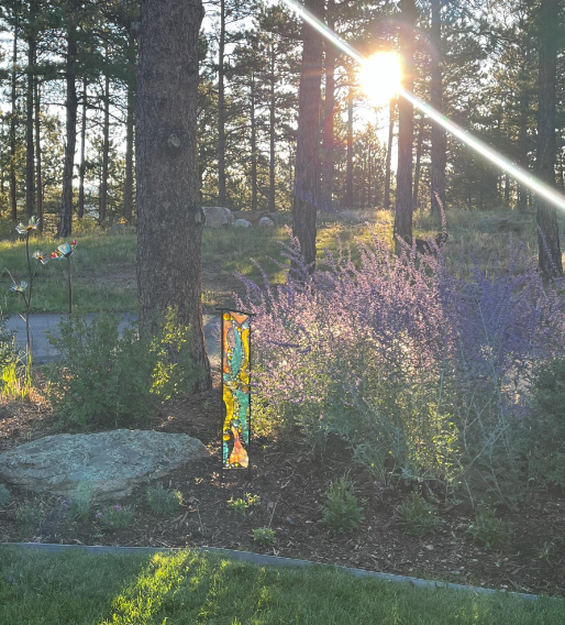 Tall Stained Glass Yard Stake for Outdoor Garden Decoration. &