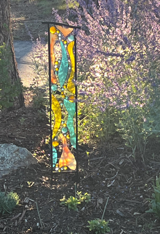 Tall Stained Glass Yard Stake for Outdoor Garden Decoration. &