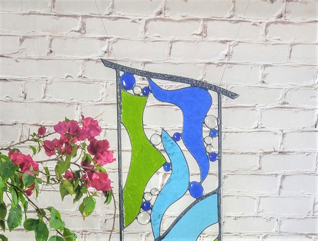 Stained Glass Garden Decoration Glass Lawn Ornaments. "Tall Creekside"