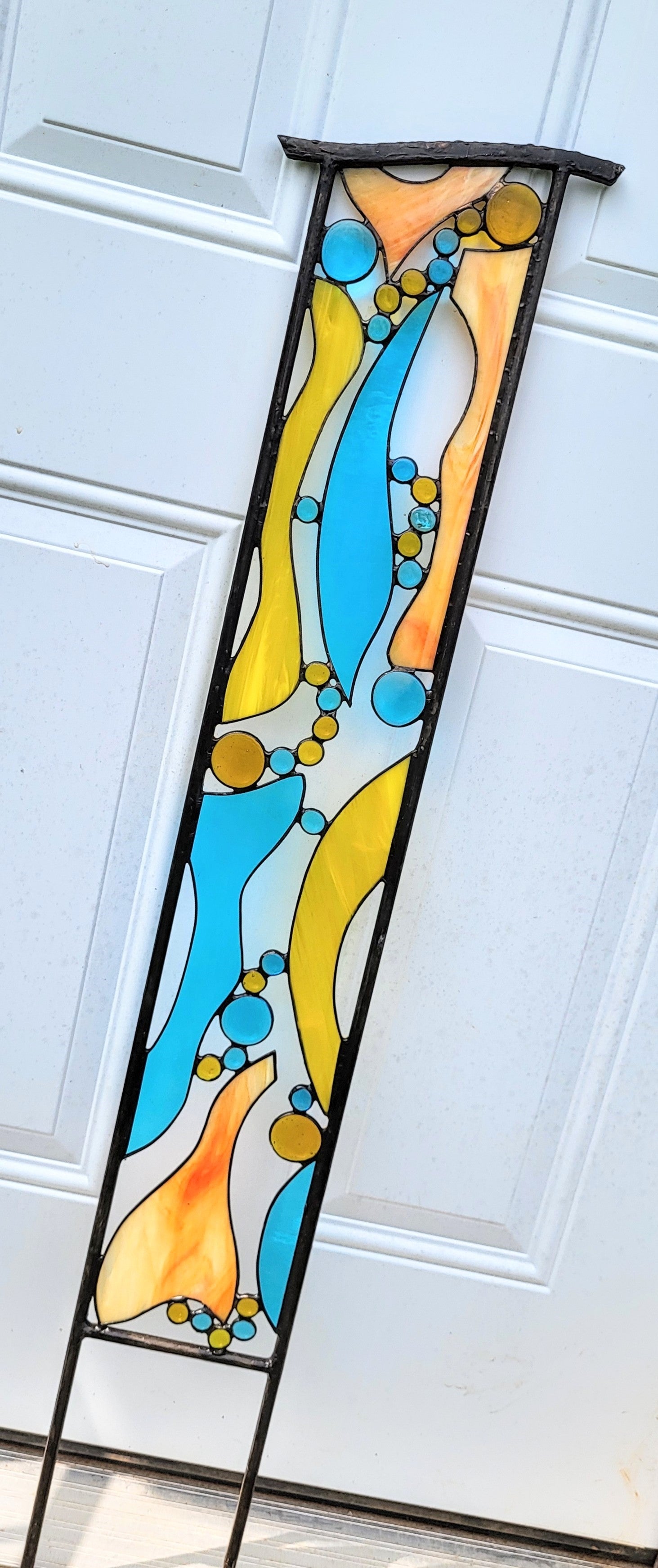 Tall Stained Glass Yard Stake for Outdoor Garden Decoration. &