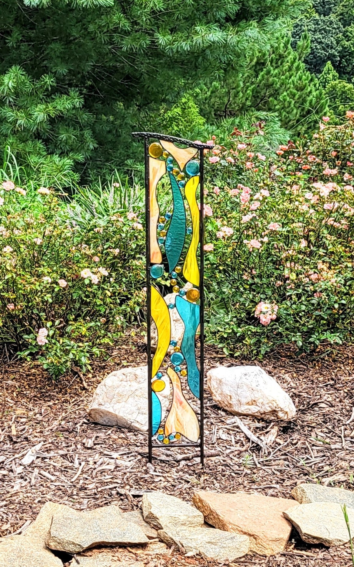 Tall Stained Glass Yard Stake for Outdoor Garden Decoration. &