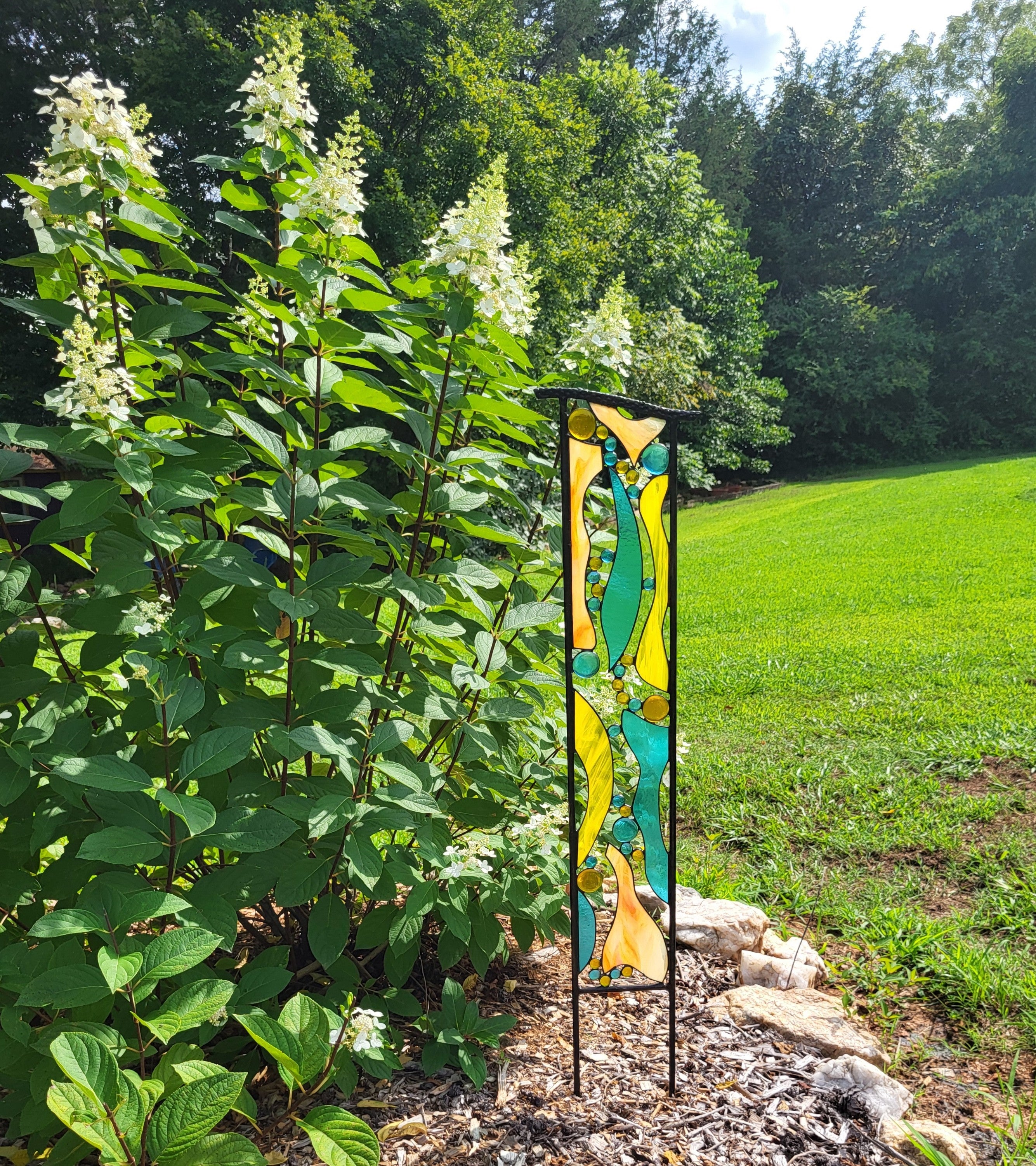 Tall Stained Glass Yard Stake for Outdoor Garden Decoration. &