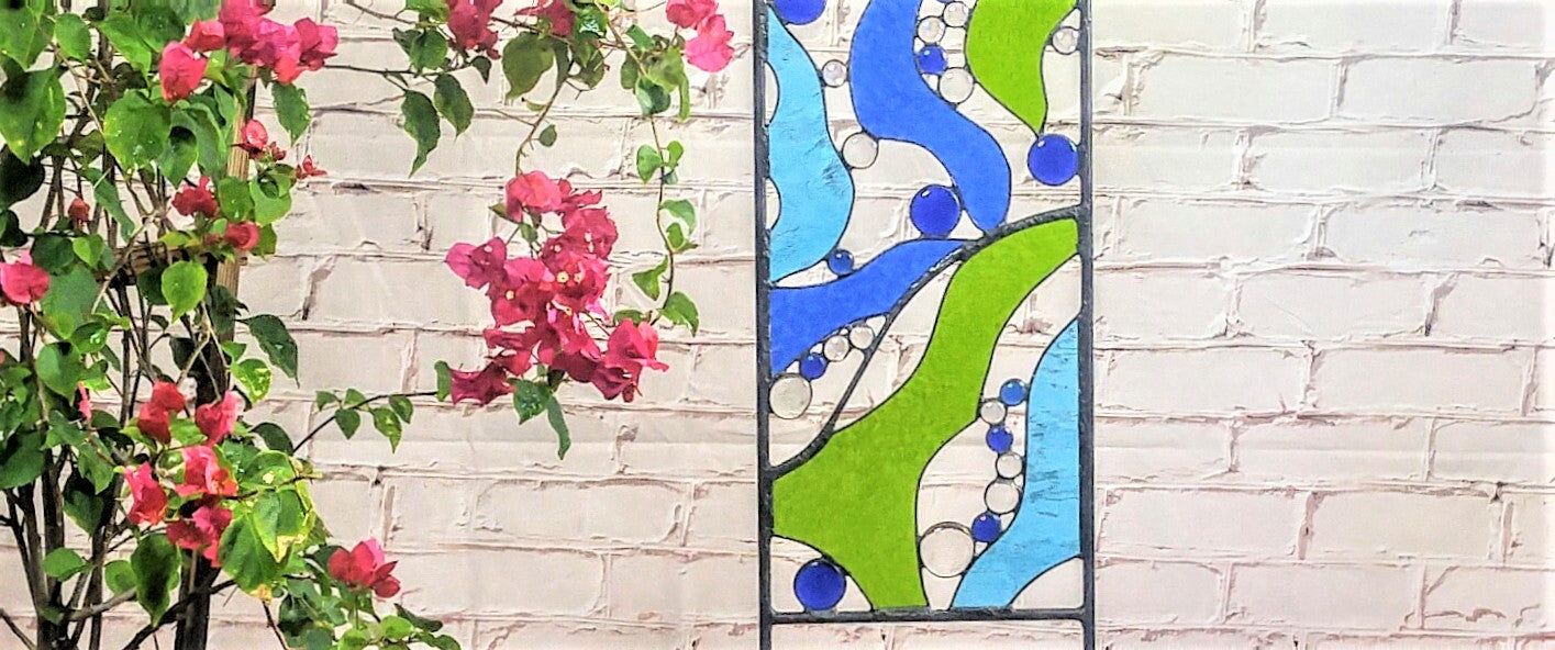 Stained Glass Garden Decoration Glass Lawn Ornaments. "Tall Creekside"