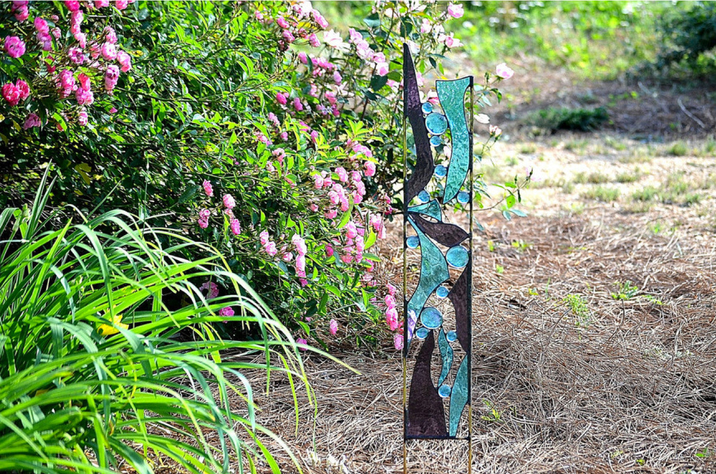 Contemporary Abstract Stained Glass Yard Art . "Butterfly Wings"