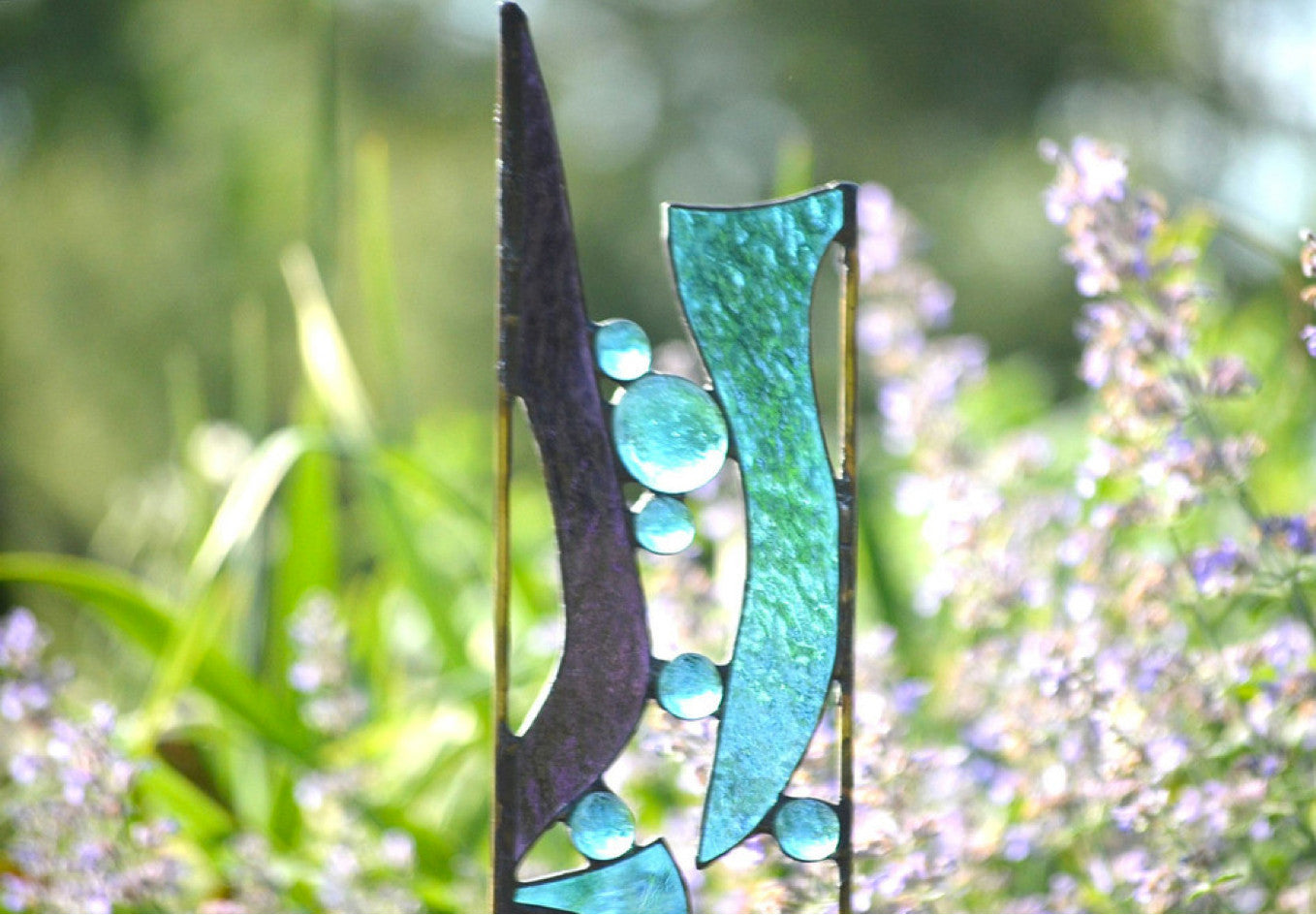 Contemporary Abstract Stained Glass Yard Art . "Butterfly Wings"