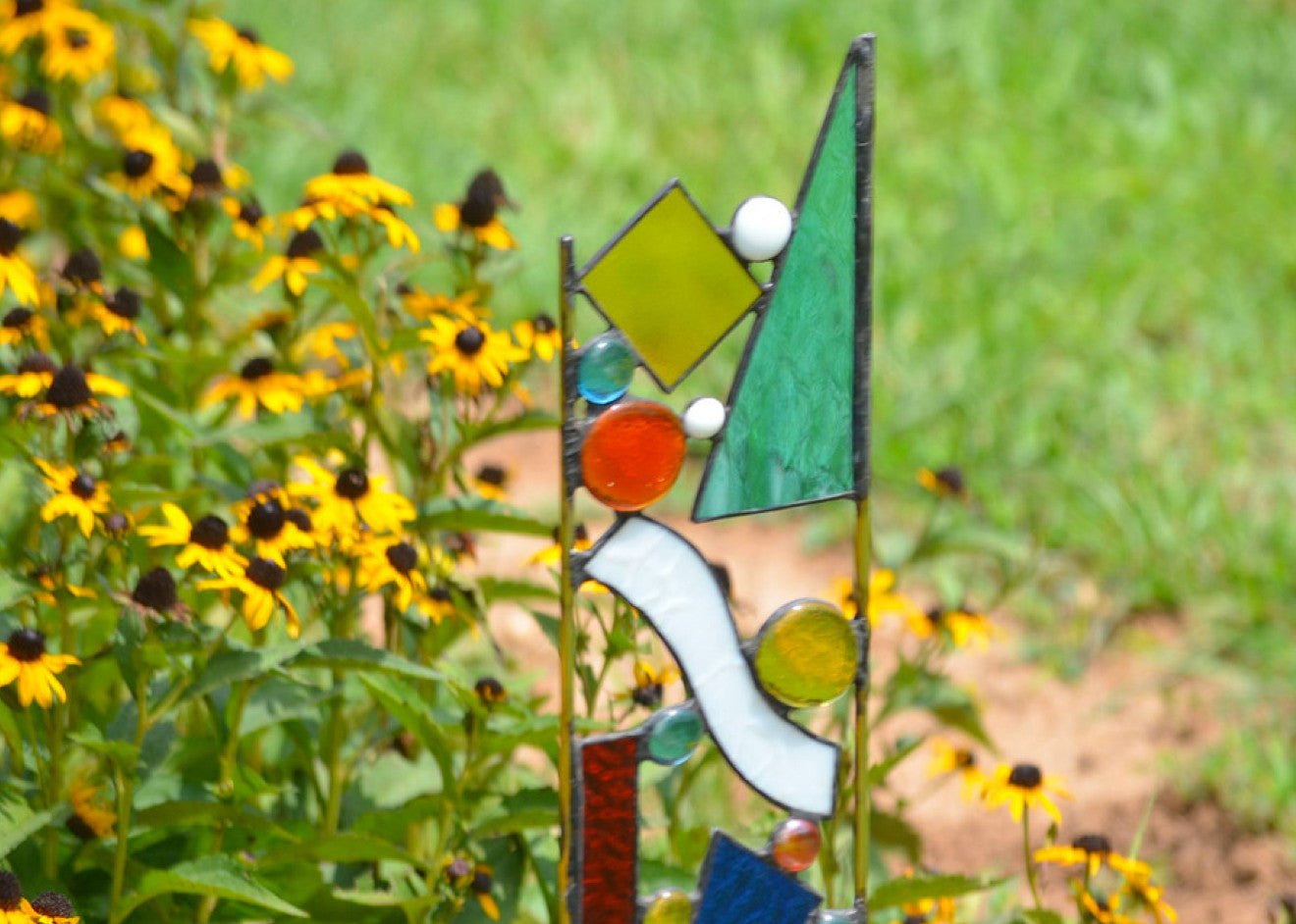 Stained Glass Yard Art Outdoor Garden Decoration. "Colorful Confetti"