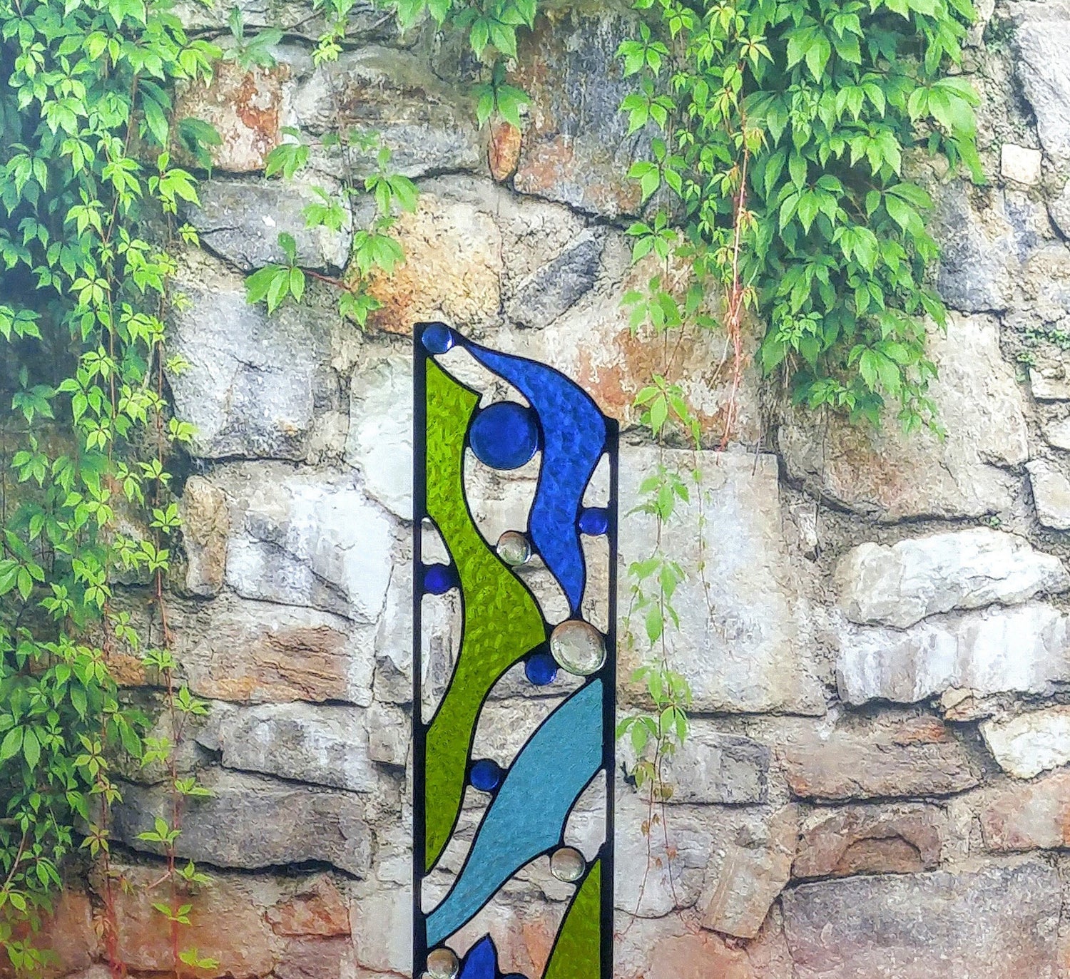 Stained Glass Lawn Art Outdoor Glass Garden Decoration. "Creekside"