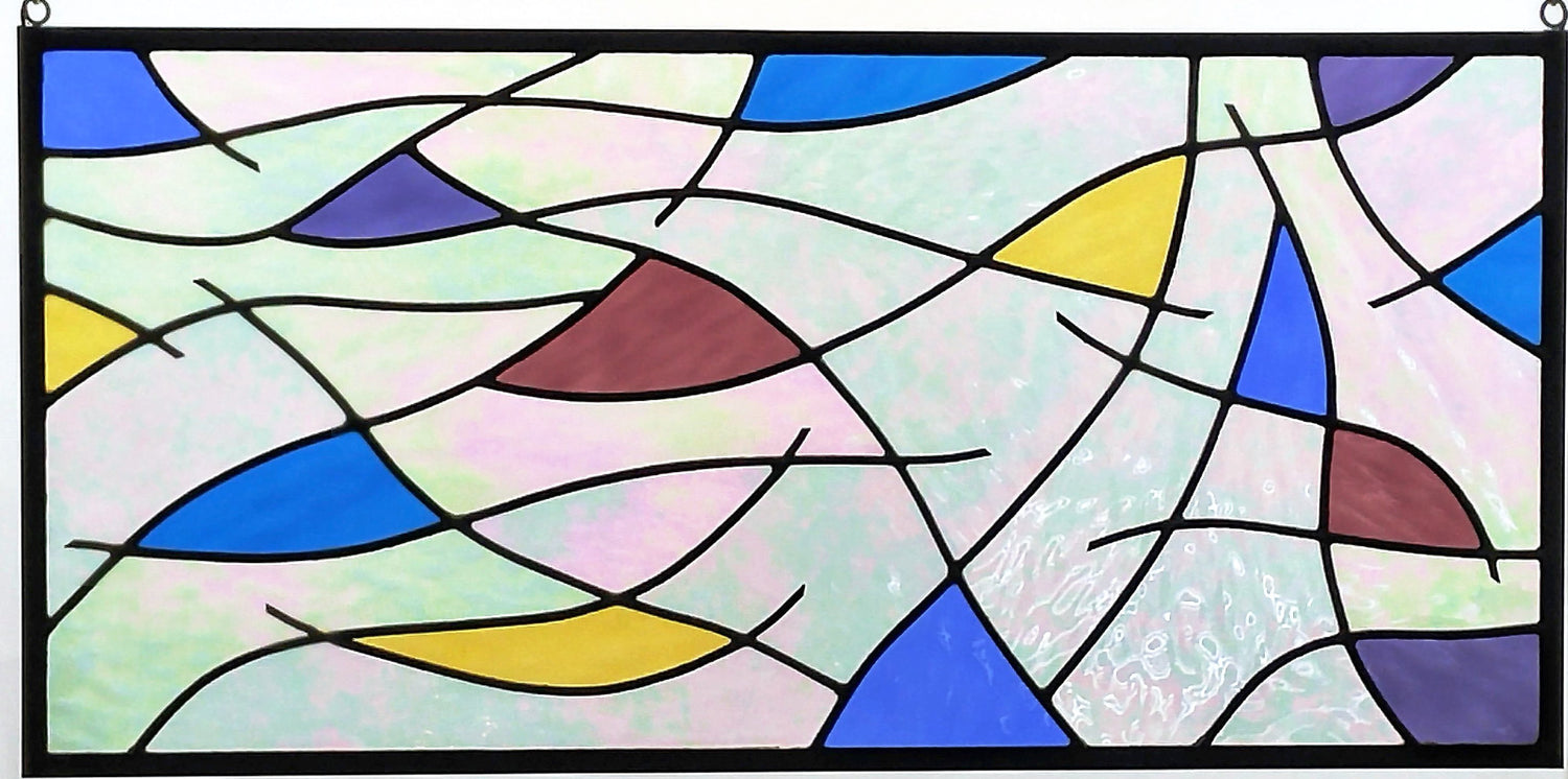 Abstract Stained Glass Art in Blue, Purple, Burgundy, Aqua, Amber - &