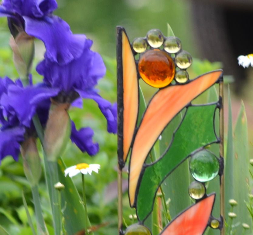 Outdoor Stained Glass Yard Art for Garden Decor Gift for Mom