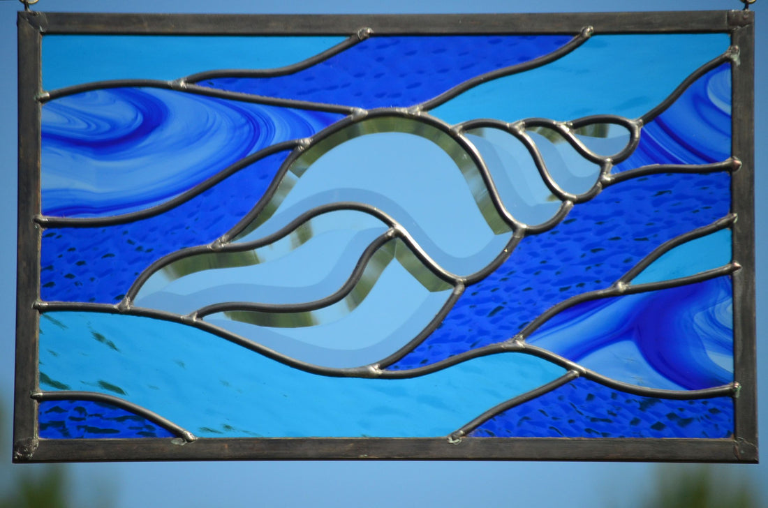 Beach Stained Glass Art for Beach House Decor. &quot;Conch&quot;