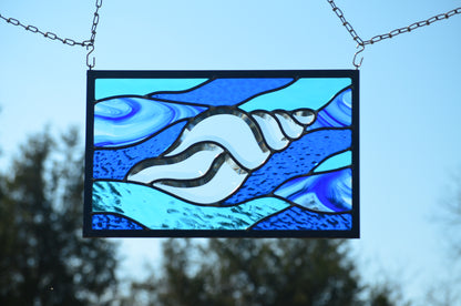 Beach Stained Glass Art for Beach House Decor. &quot;Conch&quot;