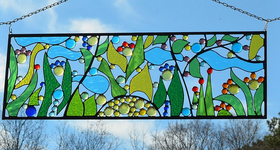 Stained Glass Window Treatment Abstract Garden Panel. &quot;Garden Paradise&quot;