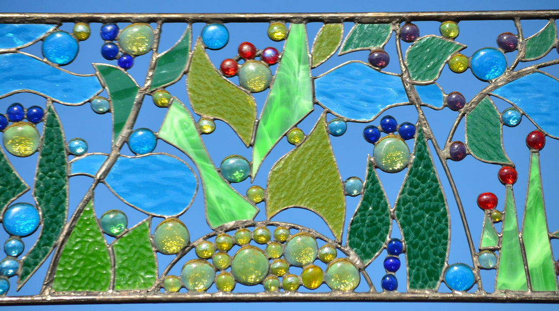 Stained Glass Window Treatment Abstract Garden Panel. &quot;Garden Paradise&quot;
