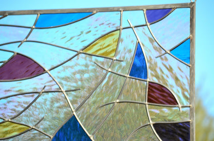 Abstract Stained Glass Art in Blue, Purple, Burgundy, Aqua, Amber - &