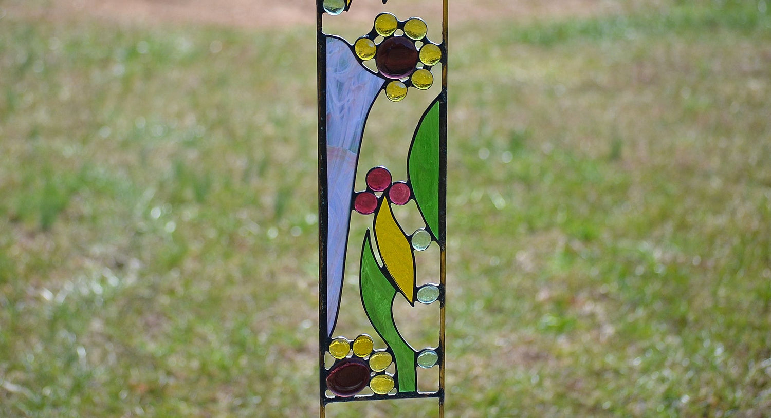 Glass Flower Yard Art Stained Glass Garden Sculpture. &quot;Flower Blooms&quot;