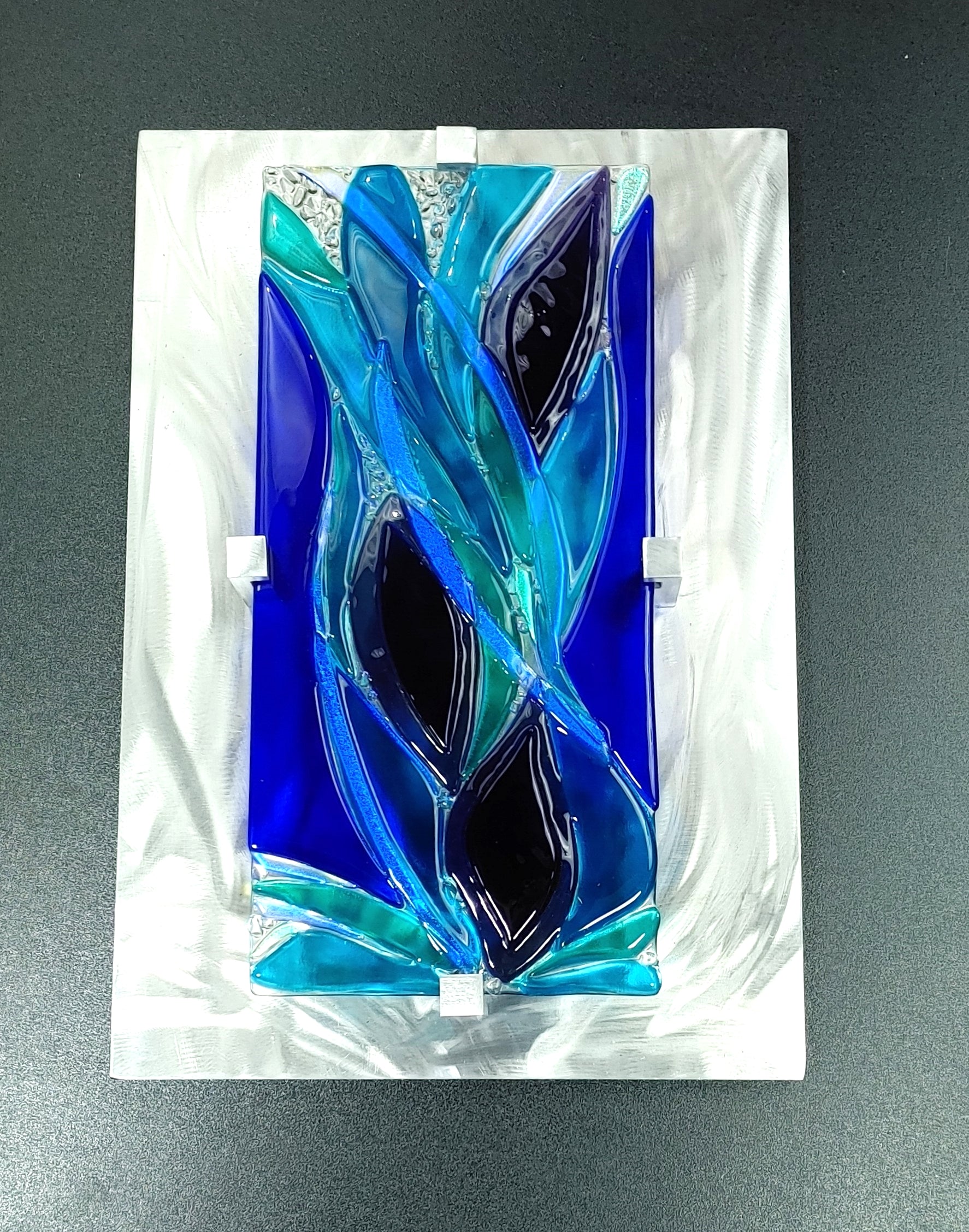 Fused Glass Panel Wall Hanging Art Glass. "Floating Feathers"