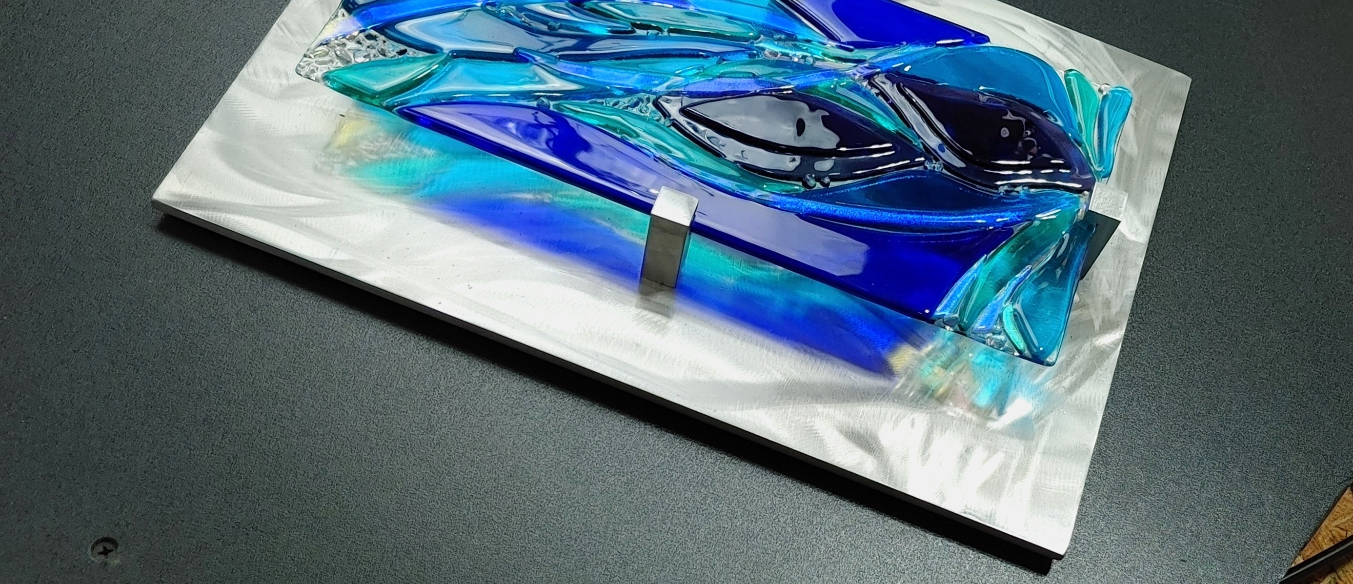 Fused Glass Panel Wall Hanging Art Glass. "Floating Feathers"