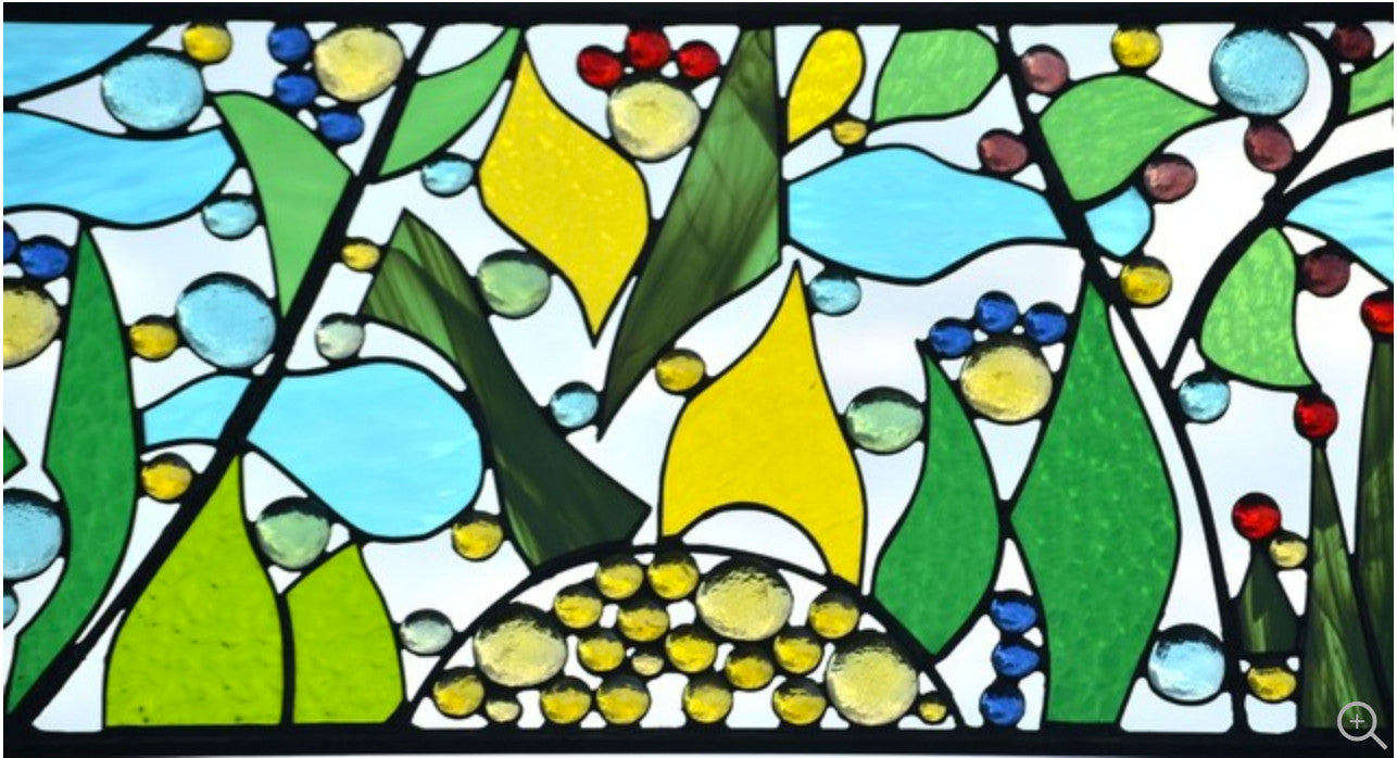 Contemporary Abstract Stained Glass Panel Metal and Glass Art. "Garden Paradise"