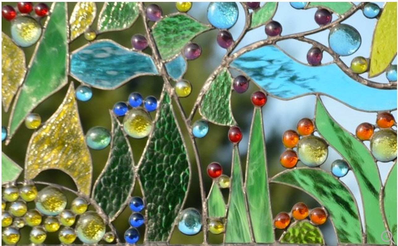 Contemporary Abstract Stained Glass Panel Metal and Glass Art. &quot;Garden Paradise&quot;