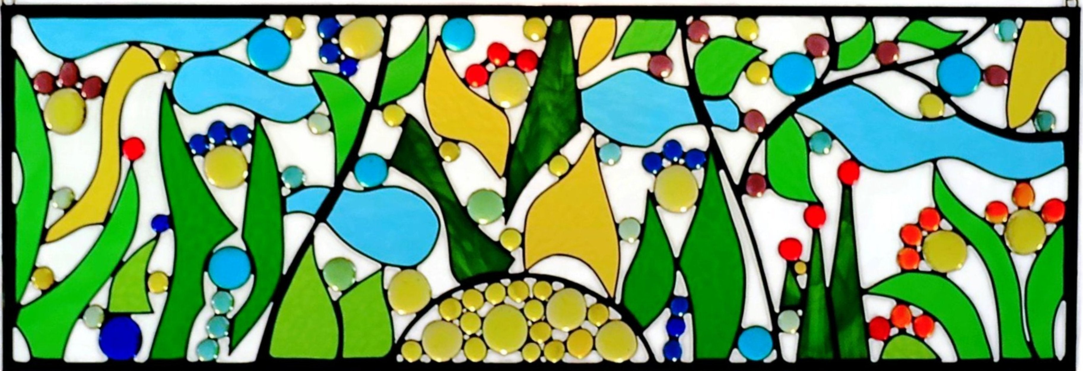 Stained Glass Window Treatment Abstract Garden Panel. "Garden Paradise"
