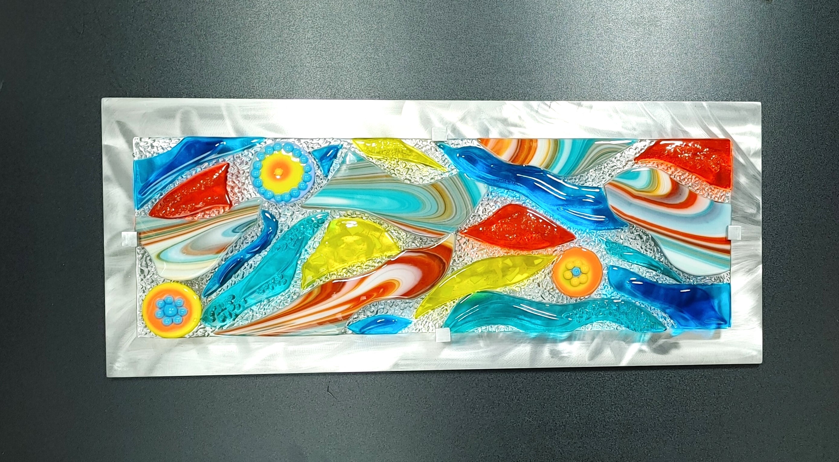 Glass Wall Art Panel Fused Stained Glass Art Southwest Design. "Mirage"