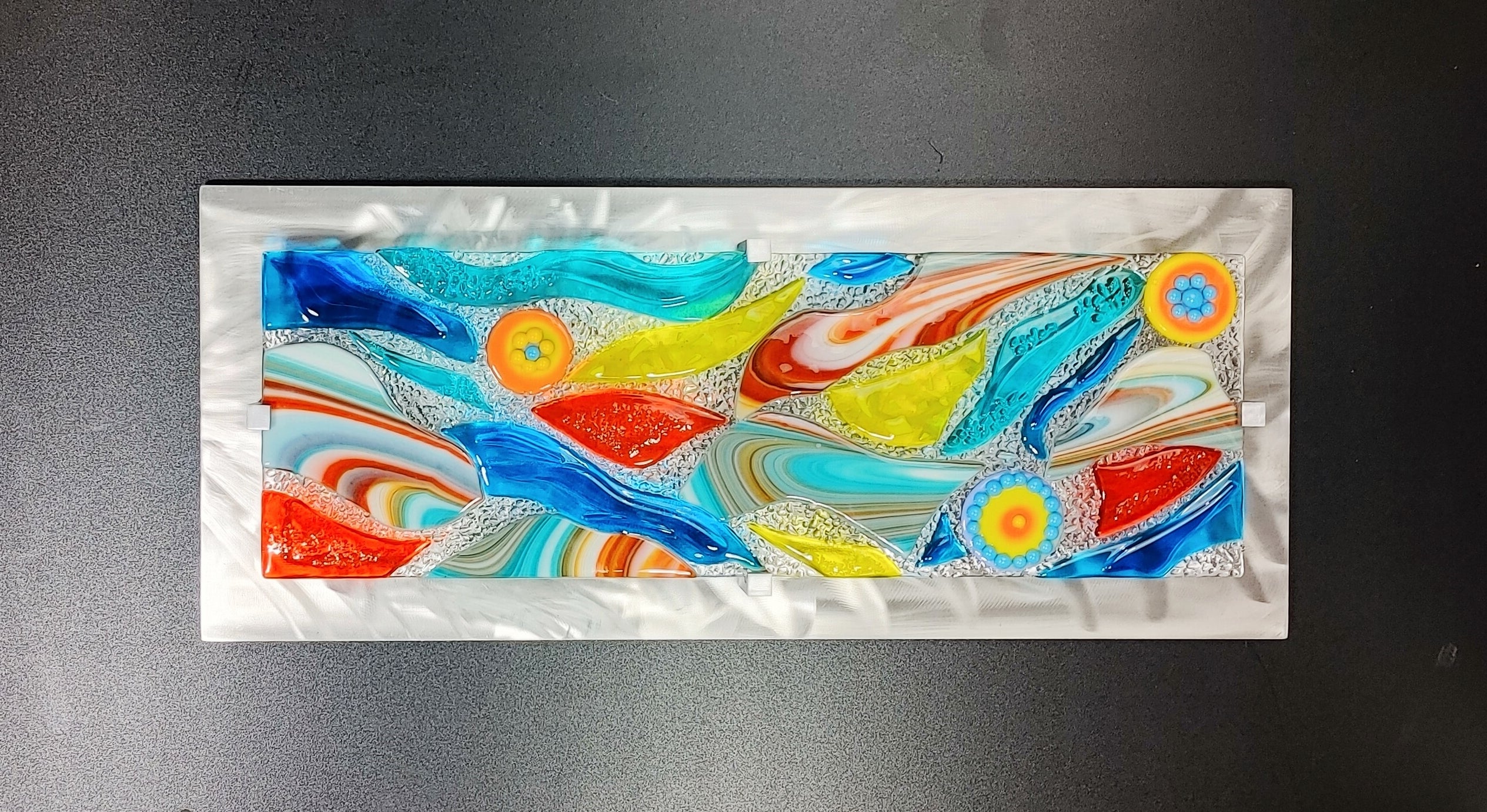 Glass Wall Art Panel Fused Stained Glass Art Southwest Design. "Mirage"