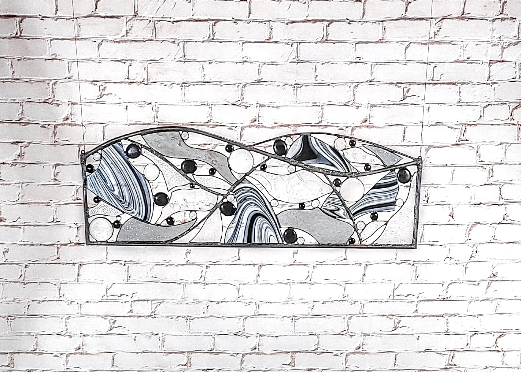 Contemporary Stained Glass Window Metal and Glass Art. "New Worlds"