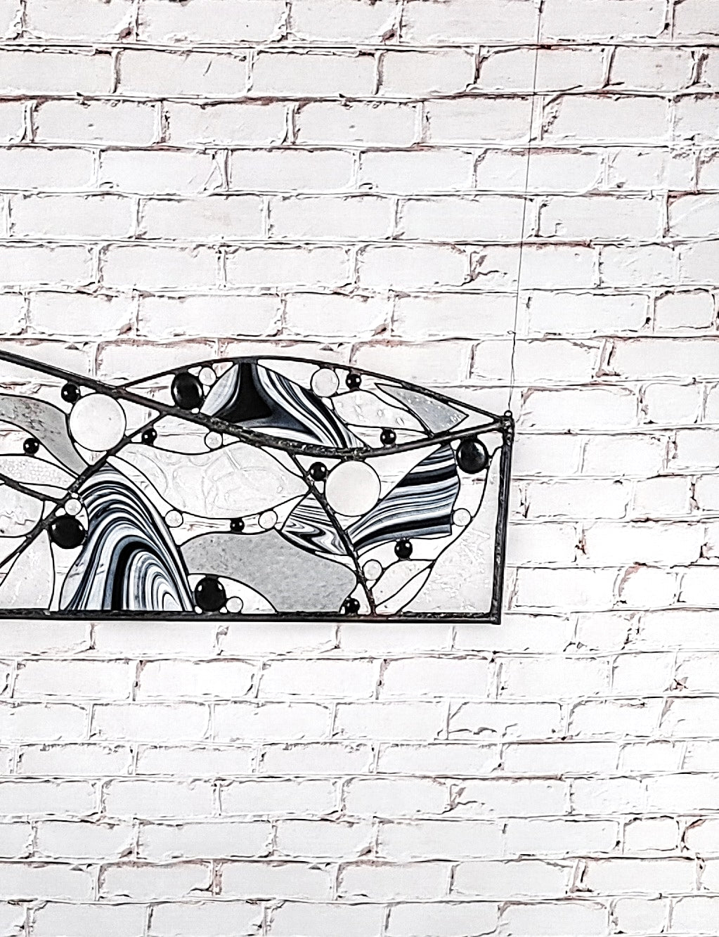 Contemporary Stained Glass Window Metal and Glass Art. "New Worlds"