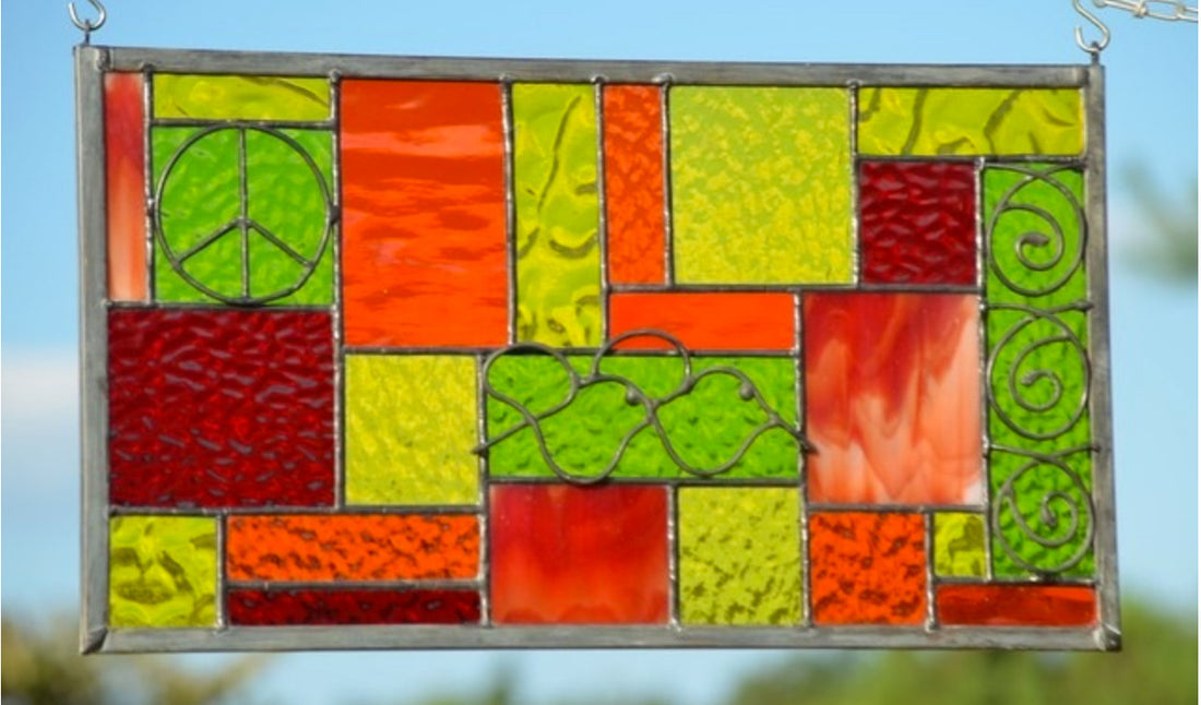 Geometric Stained Glass Window Design Boho Style Stained Glass Panel. "Go Boho!"