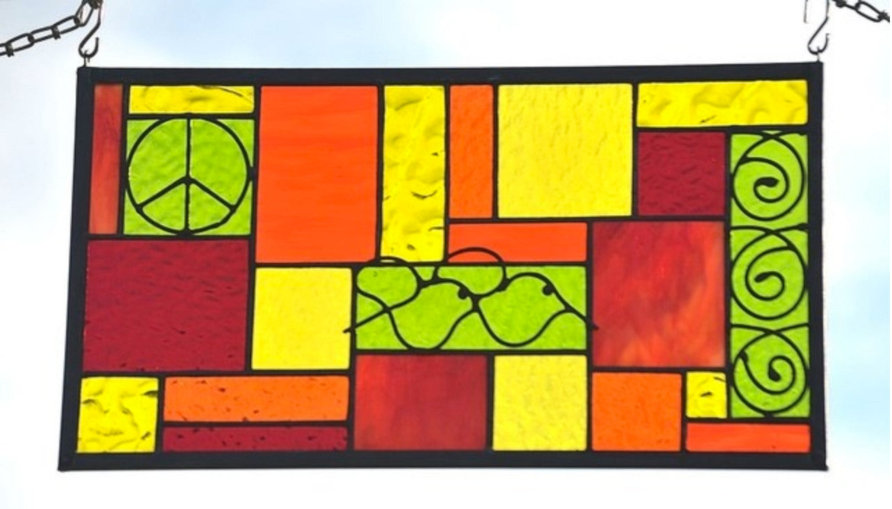 Geometric Stained Glass Window Design Boho Style Stained Glass Panel. "Go Boho!"