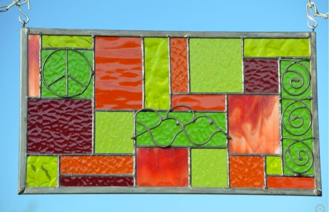 Geometric Stained Glass Window Design Boho Style Stained Glass Panel. "Go Boho!"