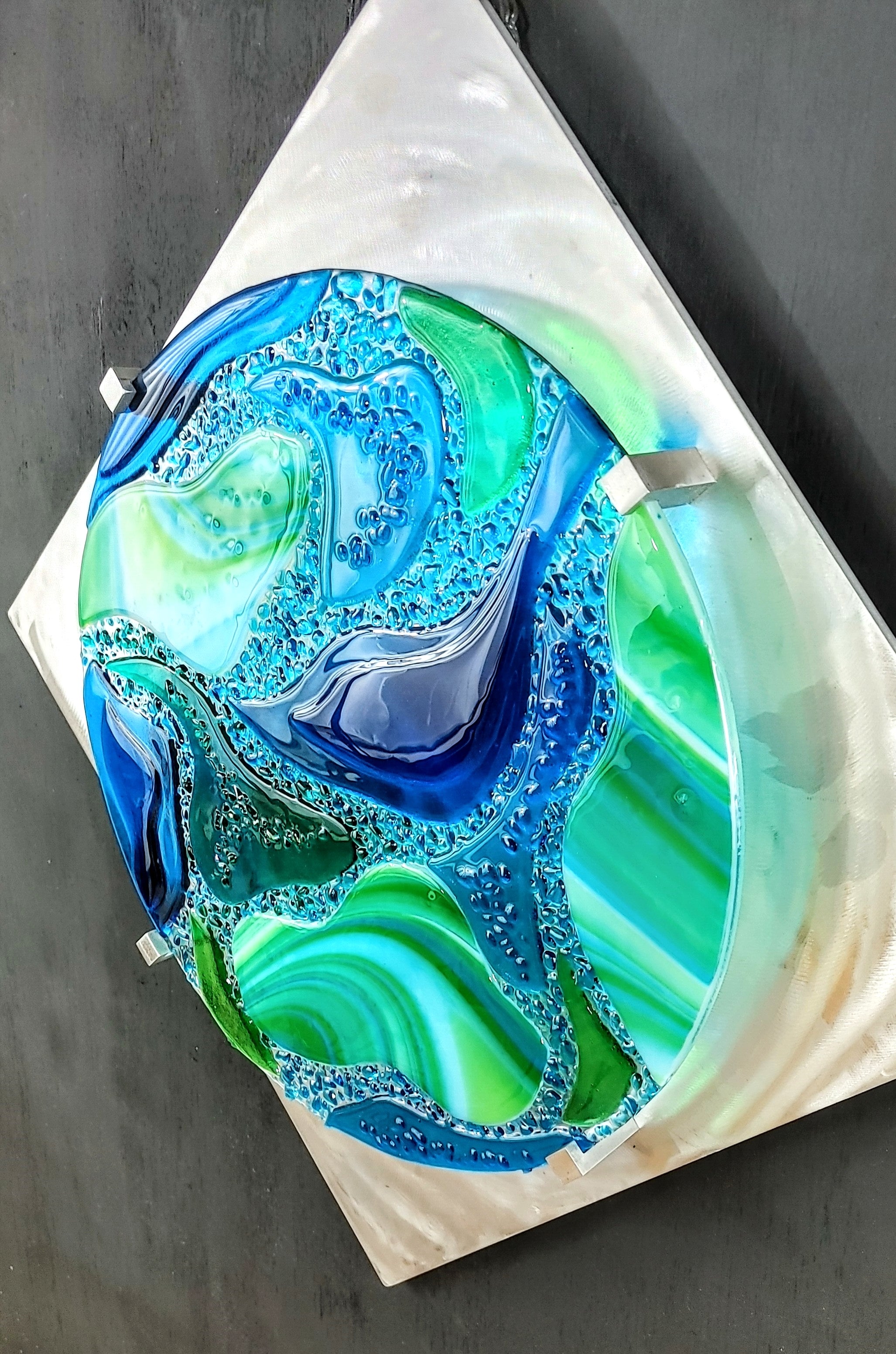 Fused Stained Glass Art Panel Fused Glass Wall Hanging. "Safe Harbor"