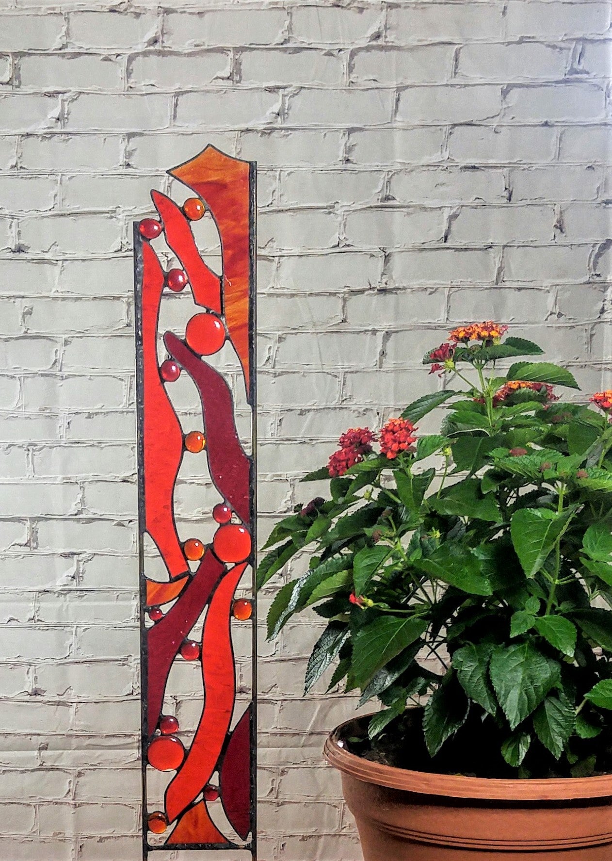 Stained Glass Garden Sculpture for Drought Tolerant Garden Art. "Sizzle"