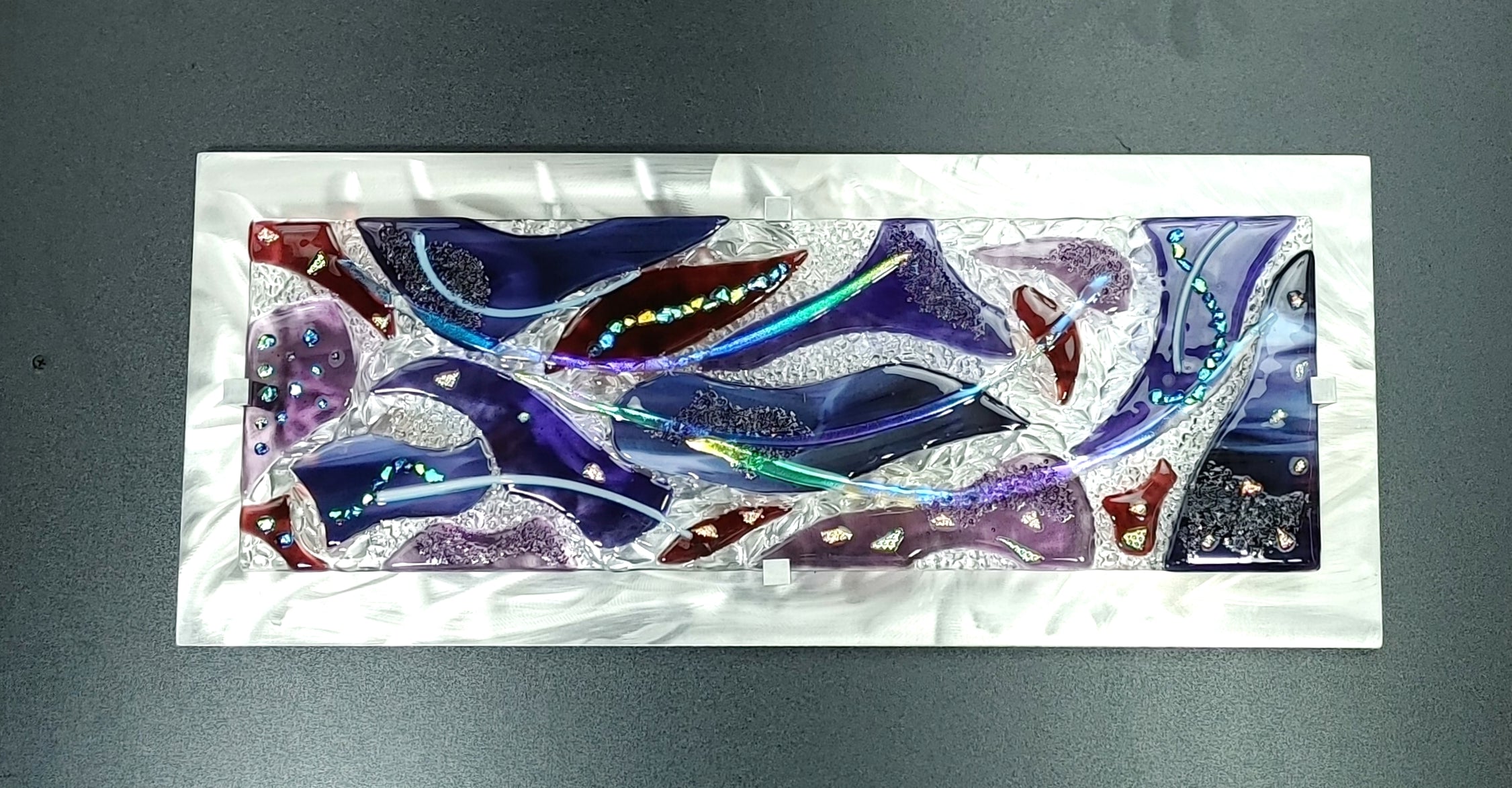 Metal and Glass Art Hanging Fused Glass Wall Art Panel. "Sweet Dreams"