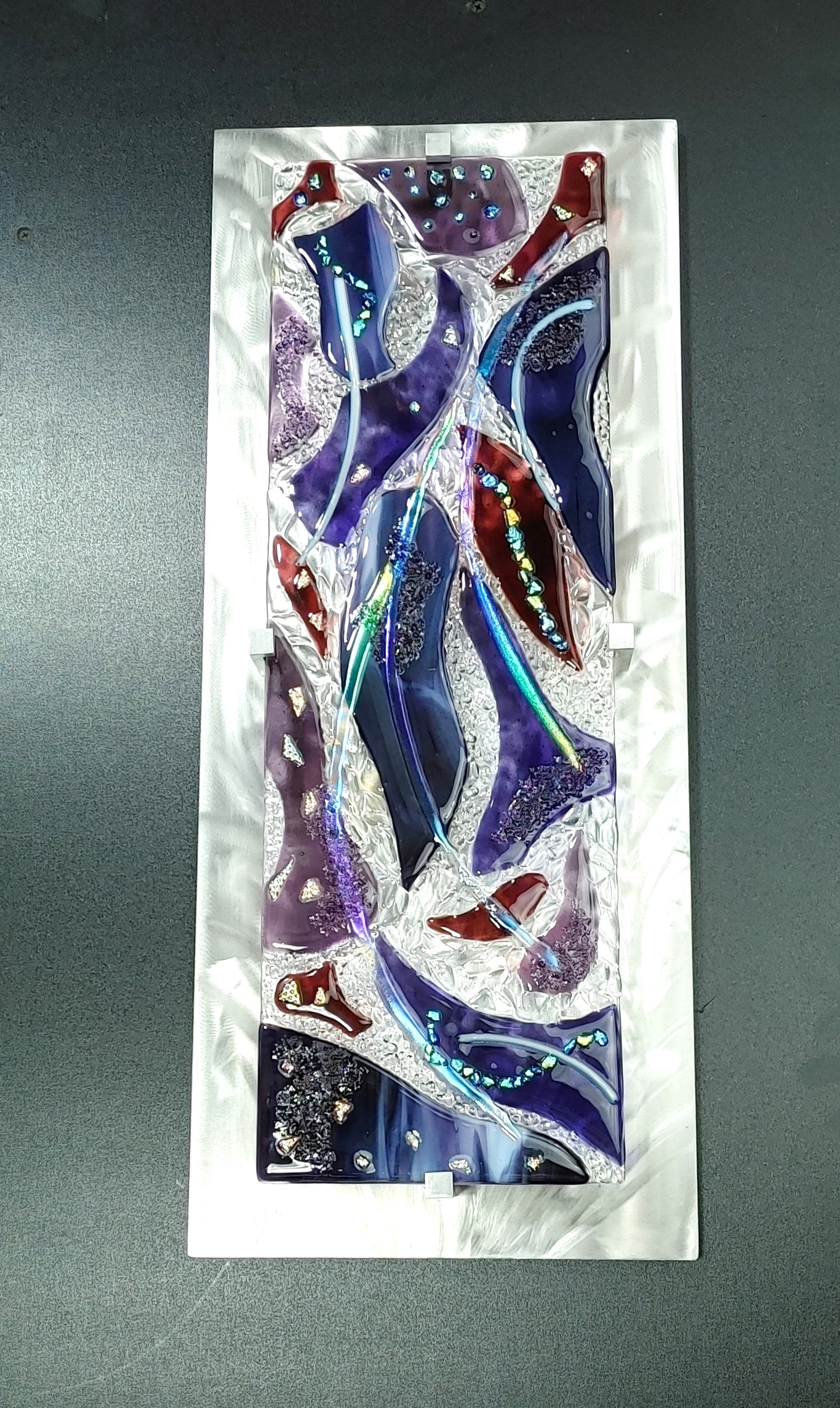 Metal and Glass Art Hanging Fused Glass Wall Art Panel. "Sweet Dreams"