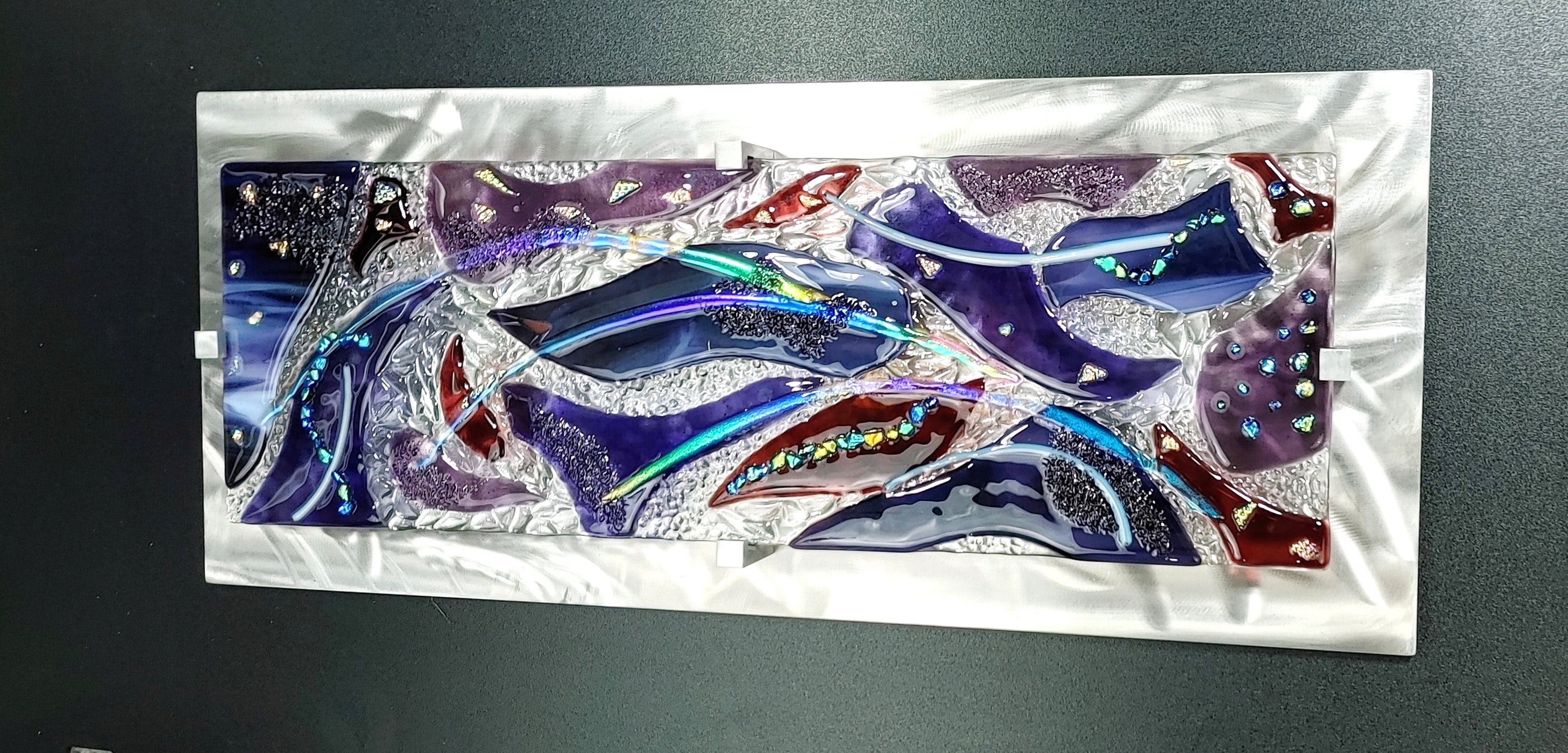 Metal and Glass Art Hanging Fused Glass Wall Art Panel. "Sweet Dreams"