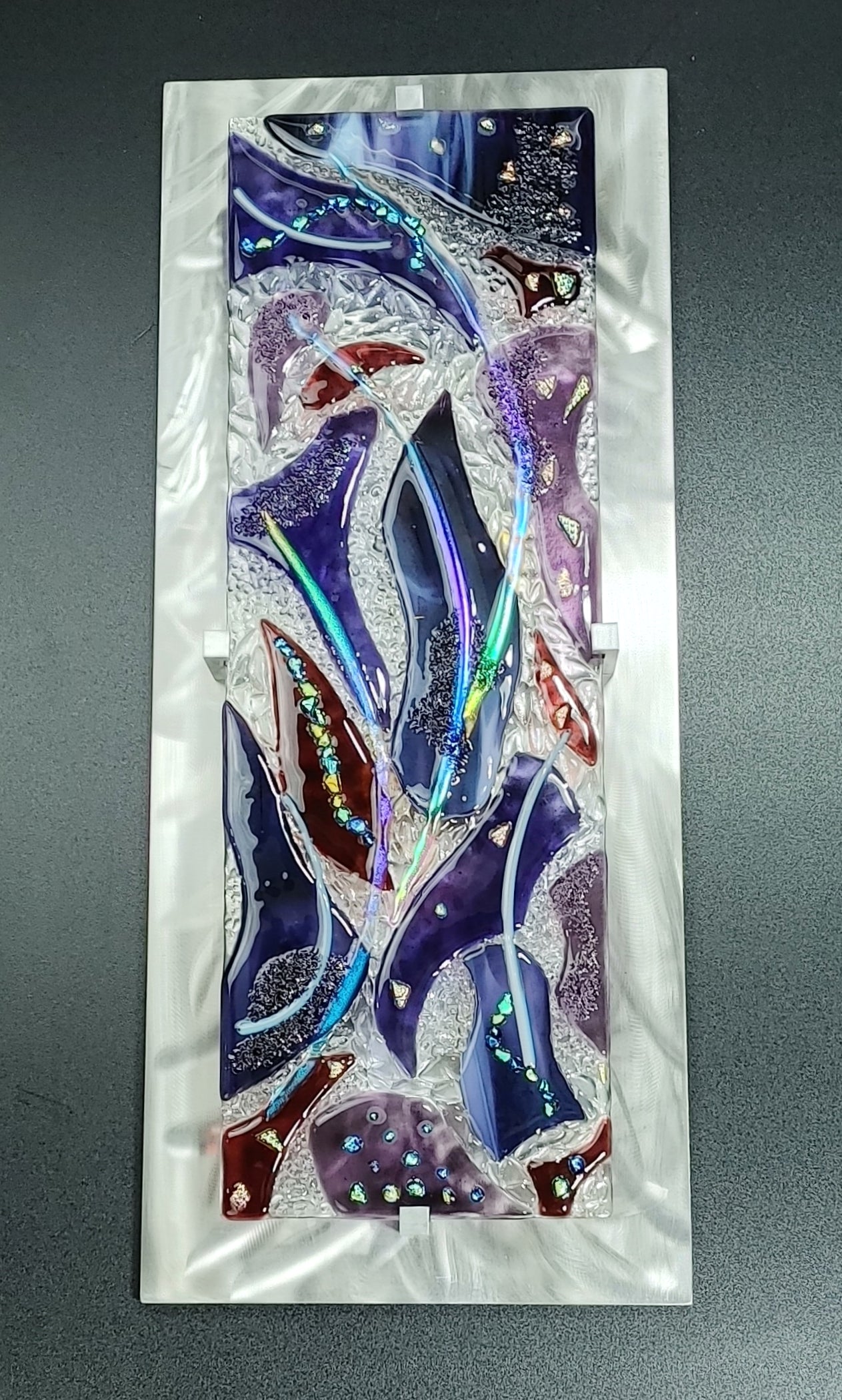 Metal and Glass Art Hanging Fused Glass Wall Art Panel. "Sweet Dreams"